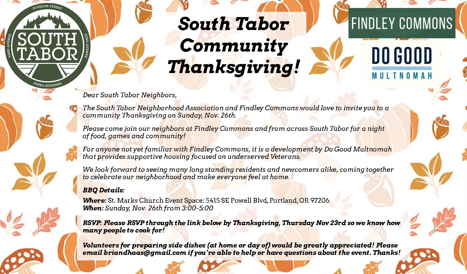 South Tabor Community Thanksgiving (November 26 from 3-5pm)
